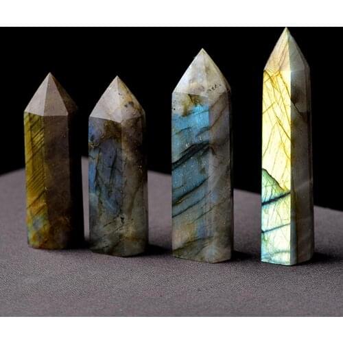 Natural Labradorite Quartz Obelisk Crystal Wand Point Healing Stone Home Decor Gifts