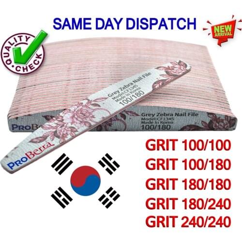 ProBerra Korea wholesale Zebra Grey 5 Shape Nail File Half Moon Sandpaper Nails Sanding Wooden paper Manicure Tools wholesale