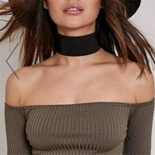 Simple Design 5 Colors Wide Choker Necklaces Fashion Leather Bib Necklaces For Women Girls Jewelry