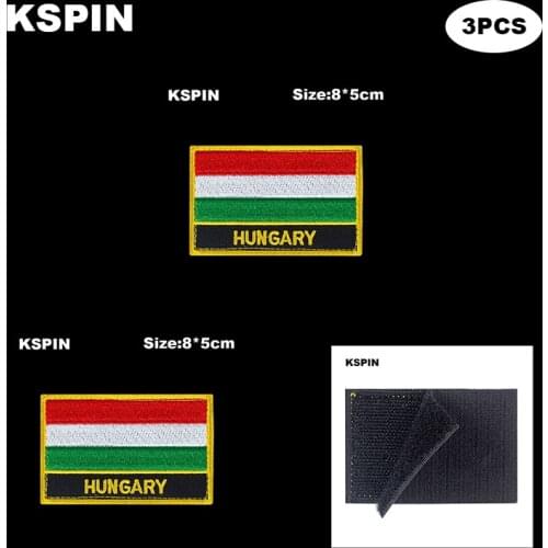 Rectangle National Flag Patch Hook Loop Hungary Badges Armband 3D Stick on Jacket Backpack Stickers