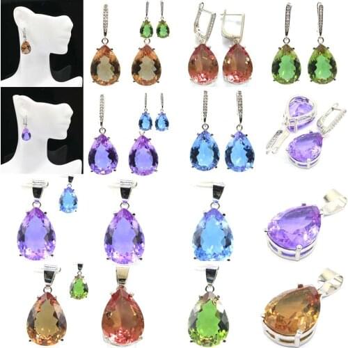 35x13&27x13mm Hot Sell Created Color Changing Alexandrite & Topaz, Spinel Gift For Sister Silver Pendant & Earrings