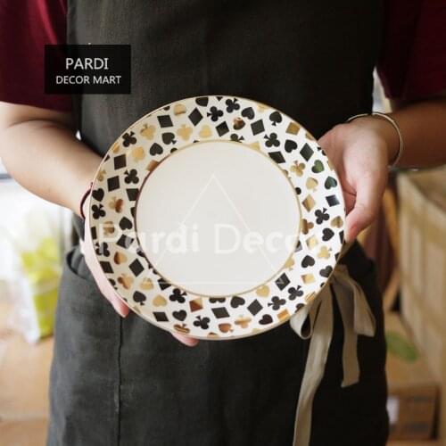 Northern Europe style Golden decoration plate / Queen of hearts poker 8 inch 10 inch dinner plate/steak plate 1pc/lot