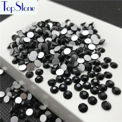 Topstone Black Jet Color Glass Crystal Flatbacks 3D Glitter Nail Art Stone ss3-ss34 Non HotFix Glue on Rhinestones