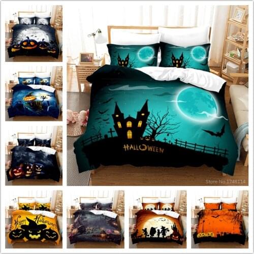 Pumpkin Lantern Halloween Cartoon Duvet Cover with Pillowcase Set Twin Full Queen King Size Bedding Set Bed Linens Home Textile