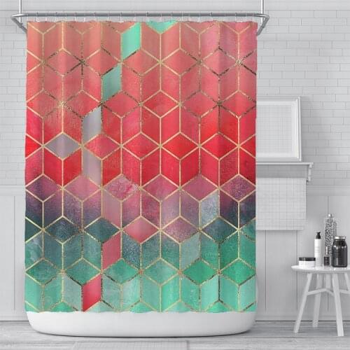 Geometric Marble Printing Bathroom Shower Curtain Waterproof Bath Curtain with Hook Anti-peeping Bath Blackout Screen Curtain