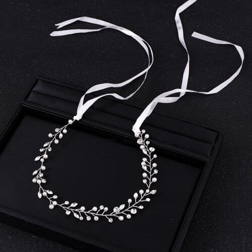 Silver Color Pearl Headbands Bridal Women Hair Jewelry Accessories Alloy Rhinestone Wedding Elegant Hair Ornament