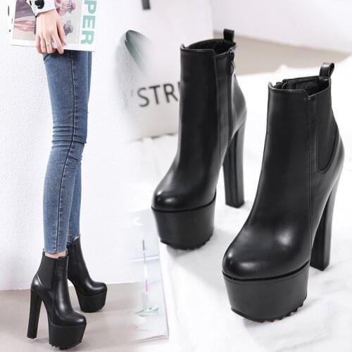 Brand New Platform Gothic Style Zipper Extreme High Block Heels Motorcycles Boots Shoes Woman Женские сапоги