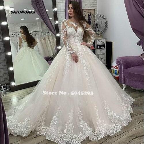Wedding Dress 2020 Long Sleeves Lace Appliques A-line Scoop Neck Floor Length Vestido De Novia Bridal Gowns Robe Mariage Online