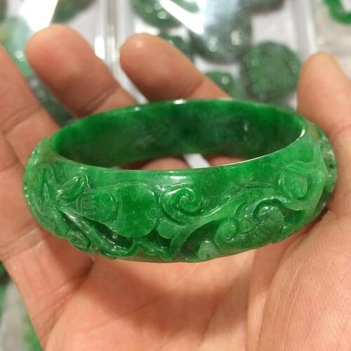 100%real jade Natural handmad 7A Emerald Hand carved pattern flower bangle jade bangle green jade bangles women emerald bracelet