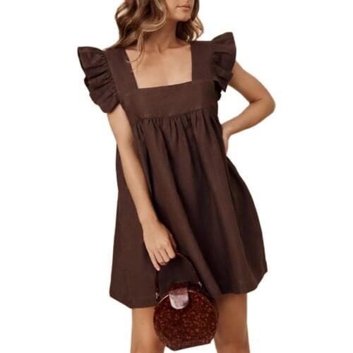 2021 New Design Good Quality Factory Price Fashion Hot Selling Womens Solid Color Square Neck Ruffle Sleeve Dress