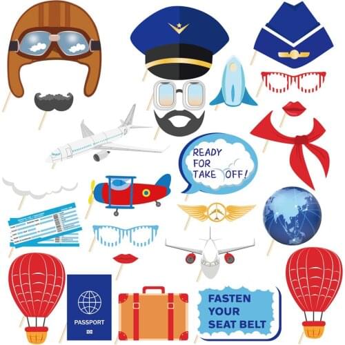 25pcs DIY Aviator Photobooth Props Kids Party Decorations Baby Shower Aviator Ready For Take Off Happy Birthday Party Favors