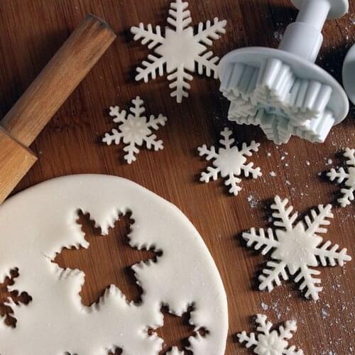 3pcs/set Snowflake Sugarcraft Cake Decorating Tools Fondant Plunger Cutter Christmas Cookie Biscuit Cake Mold Baking Accessories