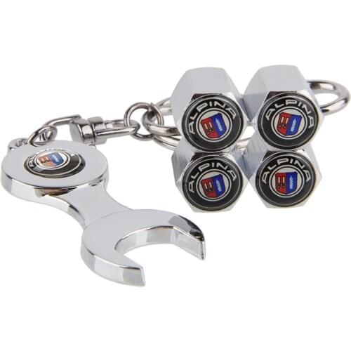 For ALPINA Logo For BMW F33 F18 F11 F07 F13 E87 E86 E53 E60 E46 E63 Zinc Alloy Car Tire Valve Stem Caps Wheel Wrench Keychain