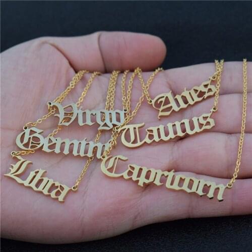 A Dozen Old English Scorpio Sagittarius Capricorn Aquarius Pisces Zodiac Constellations Pendants Choker Necklace For Women BFF