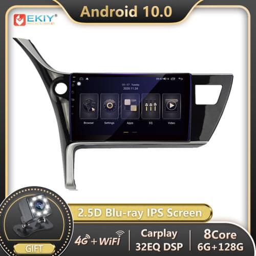 EKIY LTE DSP Autoradio Android 10 For Toyota Corolla 2017 Car Radio Tape Recorder Multimedia Blu-ray IPS Screen Navi GPS 2 Din