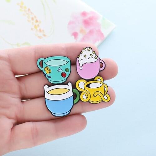 Cartoon Character Cup Enamel Pin BMO Finn Jake Princess Bubblegum Cups Brooches for Children Friend Cartoon Badges Pin Button