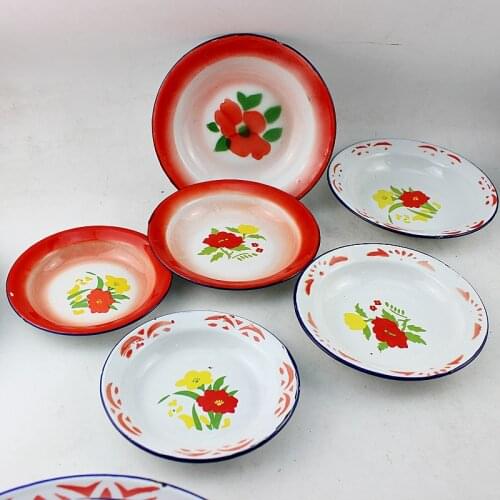 Enamel plate, steamed dish, dish, red dish nostalgic enamel plate