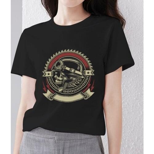 New Womens T-shirt Street Style Basic Skull Pattern Series Printed O-Neck Womens Classic Slim Black T-shirt Commuter Top Shirt