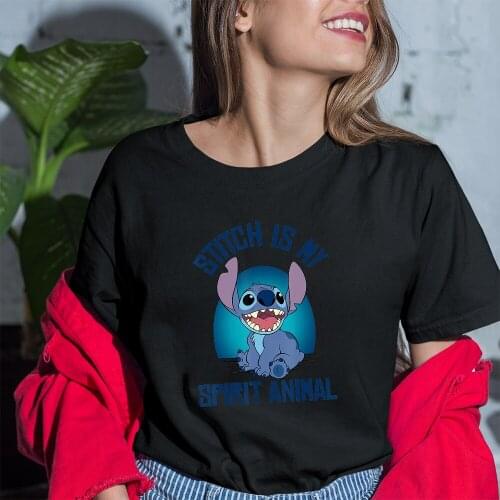 Women T Shirt Summer Stitch IS MY SPIRIT ANIMAL Female T-shirts Casual Black Tee O-neck Girls Tshirt Harajuku Unisex Tops