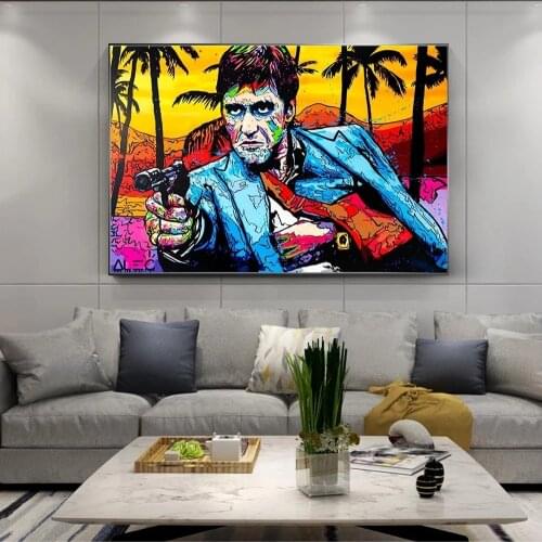Graffiti Street Art Tony Montana Portrait Wall Painting Canvas Prints Poster Abstract Figure Picture for Living Room Decoration