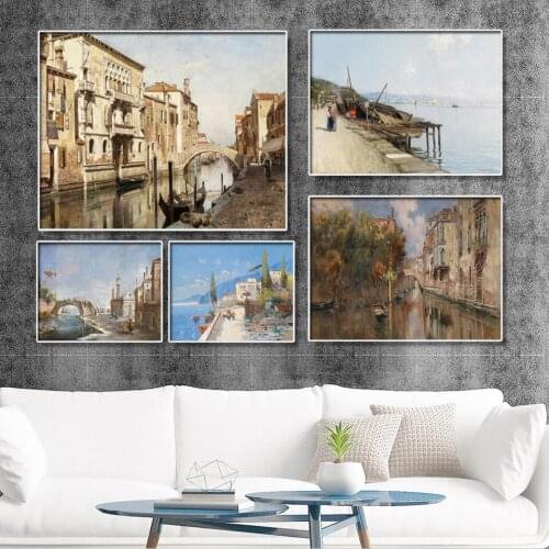 Home Decoration Print Canvas Picture Wall Art Paintings Oil Unframed Drawings Oil painting, water city, Venice architecture