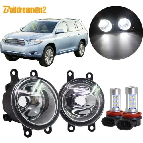 Buildreamen2 Car H11 Fog Light Assembly Lampshade + Bulb DRL 12V Accessories For Toyota Highlander 2008 2009 2010 2011 2012