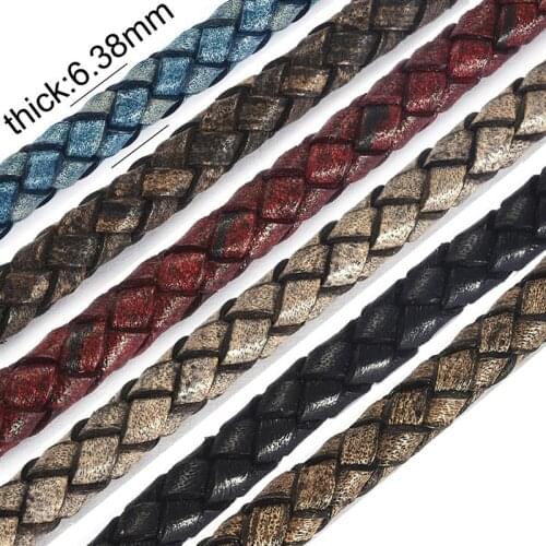 6mm Leather Cord Round Genuine Braided Leather Rope Cow Leather Accessories For Jewelry Making Woven Rope Bracelet Making 1m