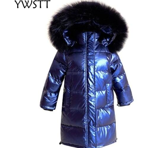 2019 Winter Warm Boys White Duck Down Jacket Fashion Casual Big Fur Collar Thicken Hooded Jackets and Coats Girls Warm Coat
