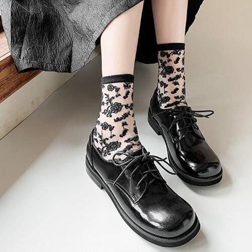 Summer Lolita Socks Women Sexy Glass Silk Floral Print Transparent Soft Socks Vintage For JK Girl Clothing Accessories