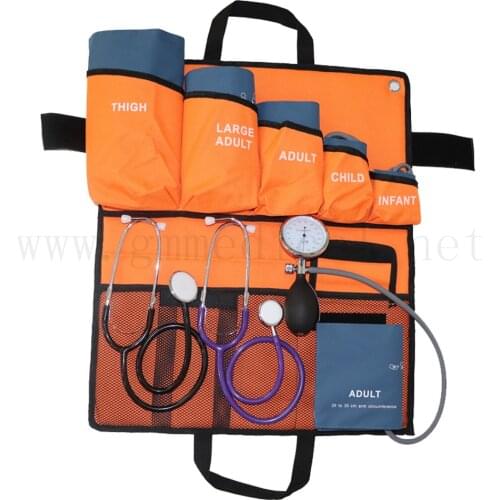 6 sizes blood pressure cuff , with Pressure display Gauge with PVC ball Dual Head Stethoscop portable packed bag kits