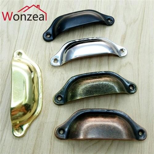 Length 98mm Various Color Shell pull metal Furniture Antique Brass Bronze handle for Medicine cabinet Kitchen Vintage Drawer