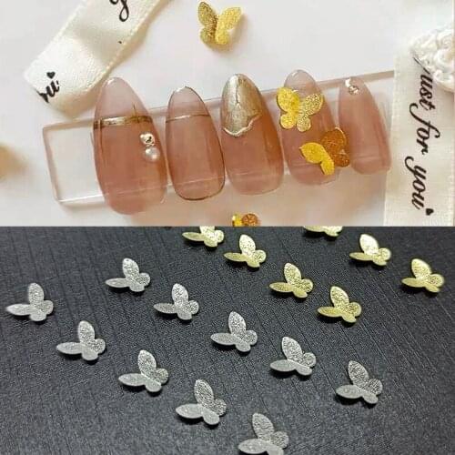 100pcs Metal Nail Art stereoscopic Butterfly Alloy Rhinestone Gold Silver For DIY 3D Manicure decoration 7.5x8mm
