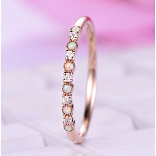 Minimal jewelry colllection engagement band skinny eternity band clear cz white opal engagement fashion ring