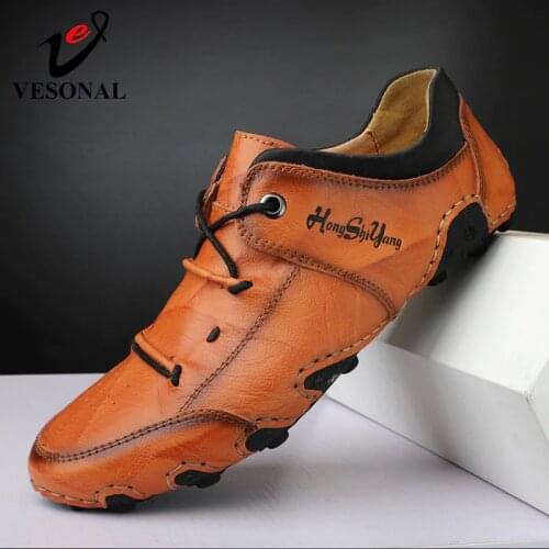 VESONAL Big Size 47 48 Footwear Summer 2021 Genuine leather Handmade Leather Vintage Men Shoes Casual Loafers Male Driver Soft