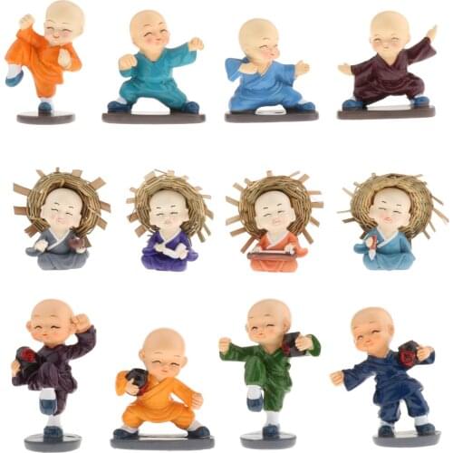 Set of 4 Monks Statues Kung Monks Figures Home Bedroom Decor Arts Gifts