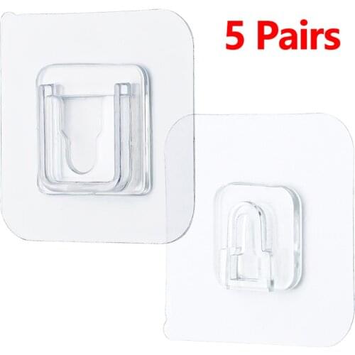 5Pair Double-Sided Adhesive Wall Hooks Hanger Strong Transparent Waterproof Hats Towel Wall Storage Holder For Kitchen Bathroom