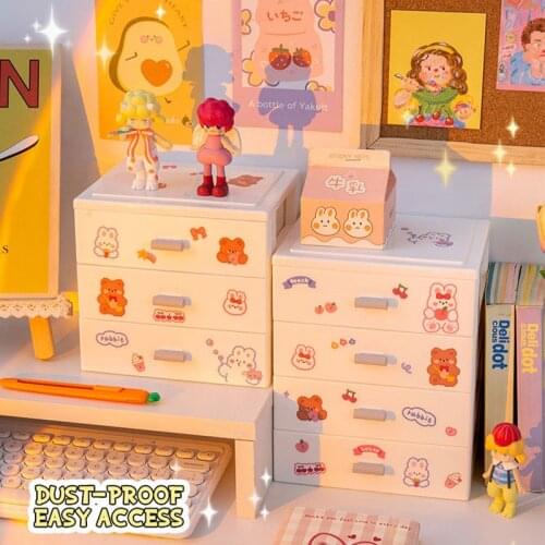 Ins Desk Organizer Desk Storage Box Desktop Multi-layer Stationery Organizer Drawer Sorted Storage Organizer Cute Desk Storage