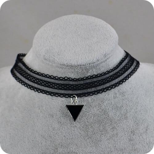 NEW Elegant Lace Choker Necklace Black triangle pendant necklace Women Fashion Jewelry
