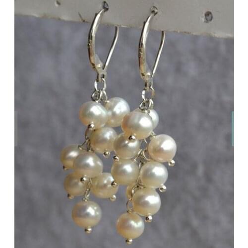 New Arrival Favorite Pearl Jewelry 6-7mm White Genuine Freshwater Pearl S925 Silver Dangle Earrings Wedding Bridesmaid Gift