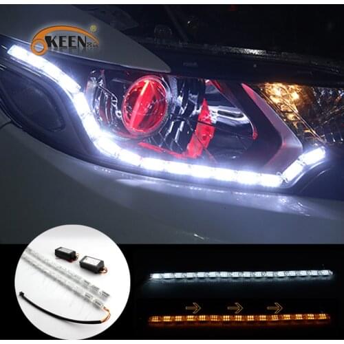 OKEEN Fire Ghost White LED Headlight Strip Flowing Yellow Turn Signal Light Flexible Angel Eye Switchback LED Knight Rider Light