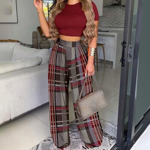 Sexy Summer Women Crop Tops Wide Leg Sports Suits Casual Lady Short Sleeve Pullover Full Pants Set Elegant Femme Houseware Suits