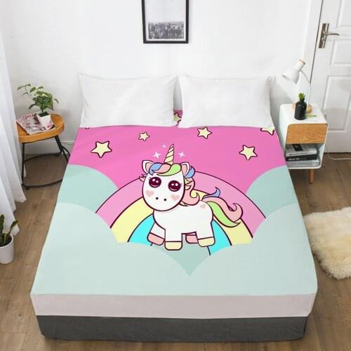 Unicorn Cartoon Fitted Sheets Mattress Cover With Elastic Band 3D Bed Sheet LinensFor Baby Kids Child Girls Boys 90x200 135x200