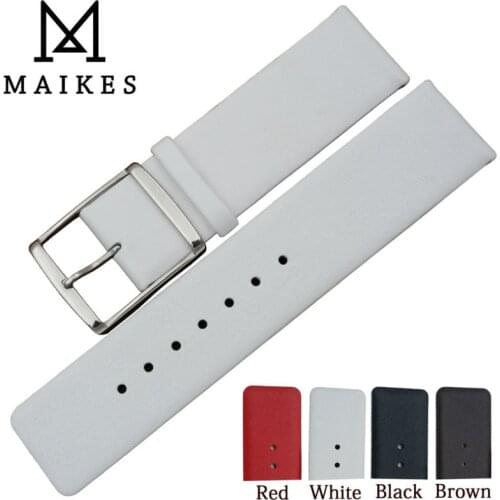 MAIKES New 16mm 18mm 20mm 22mm Genuine Leather Watch Band High Quality Thin White Watch Strap Case For CK Calvin Klein