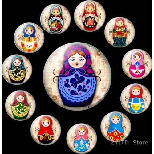 Russian Doll Fridge Magnet Babushka Nesting Matryoshka Dolls Cartoon 1PCS Glass Cabochon Refrigerator Magnets Sticker Decoration