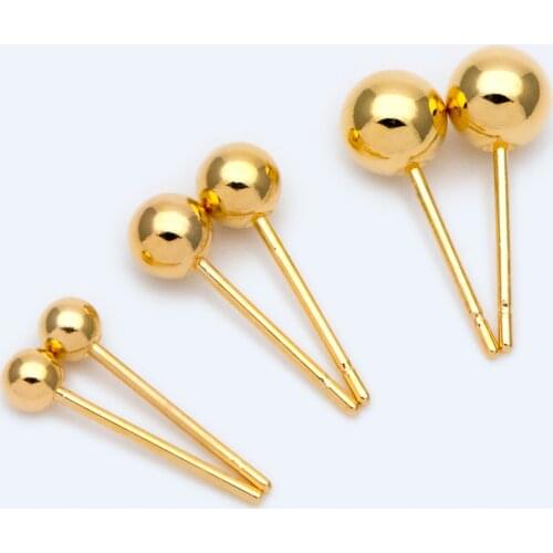 20pcs Ball Stud Earrings 3/4/5mm, Gold plated Brass Simlpe Earring (GB-1479)