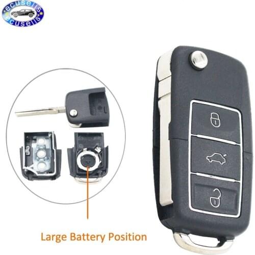 3 Button Replacement Shell Flip Folding Remote Key Case Fob For VW Luxury Style Black (Large Battery Position)