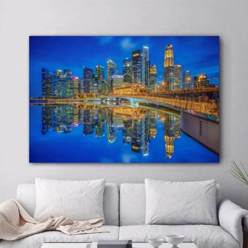 Modern Art Print Poster Singapore Skyscrapers Bridges Marina Bay Wall Picture DIY Framed Canvas Painting Living Room Decor