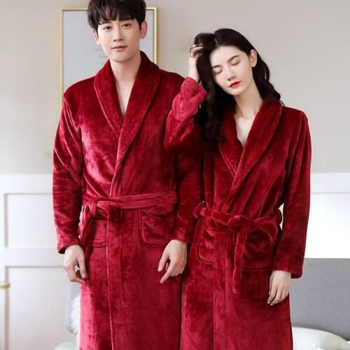 Thicken Warm Lovers Couple Flannel Robe Winter Long Sleeve Bathrobe Women Men Nightgown Lounge Sleepwear Home Clothes Bath Robe