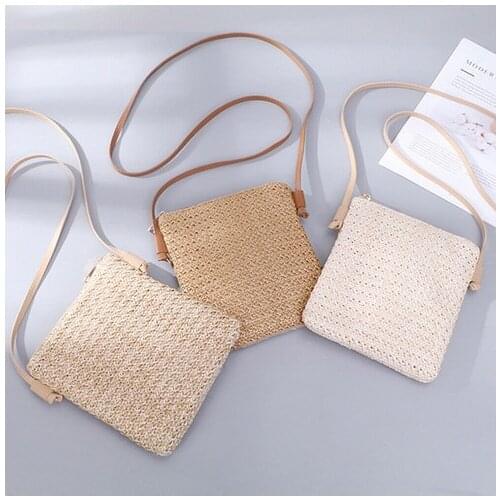 2020 HOT Womens Totes Summer Beach Straw Plait Small Square Zipper Bags One Shoulder Slanted Across Bag Coin Purses