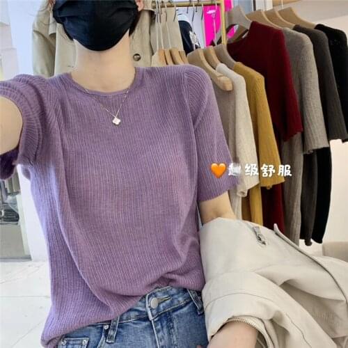 Ins super fire ice silk sweater t-shirt women 2020 new net red loose purple shirt women tide